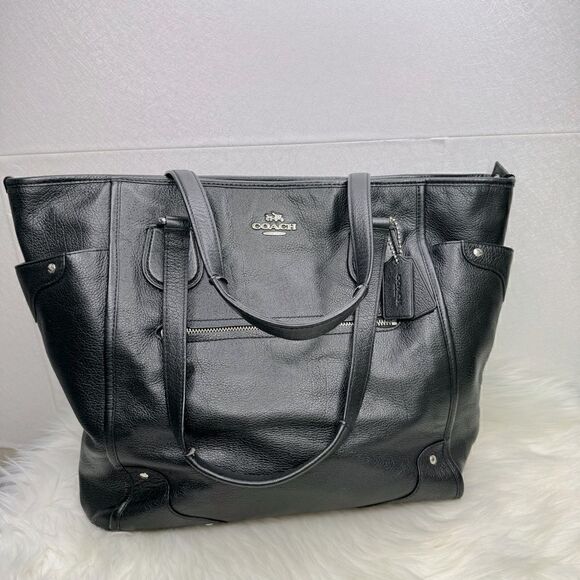 Coach Mickie Pebbled Leather Tote Bag Black - Picture 1 of 13